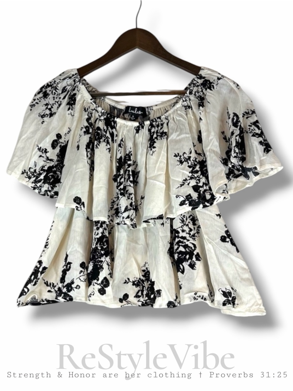 LULUS Women’s Size S Top Shirt Blouse Floral Off Shoulder Boho Ruffle